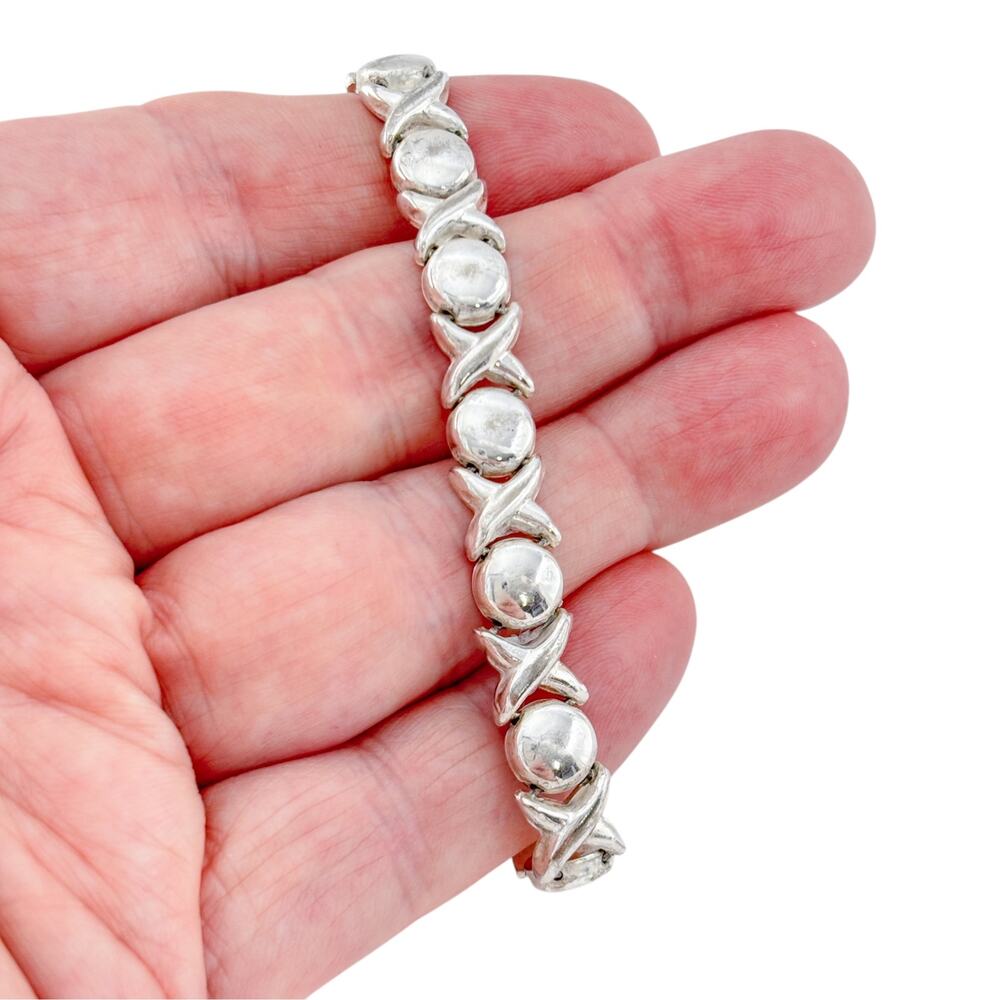 Vintage Italian Sterling Silver 925 XO Kiss Hug Link Bracelet 8"